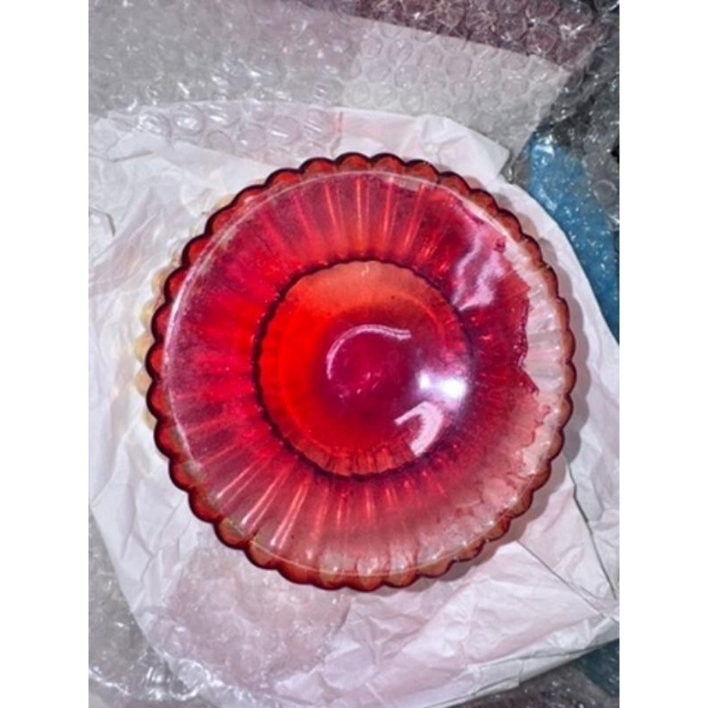 Vintage Amberina Glass Orange Sunset Candy Dish Compote Ribbed Footed Design - Picture 4 of 5